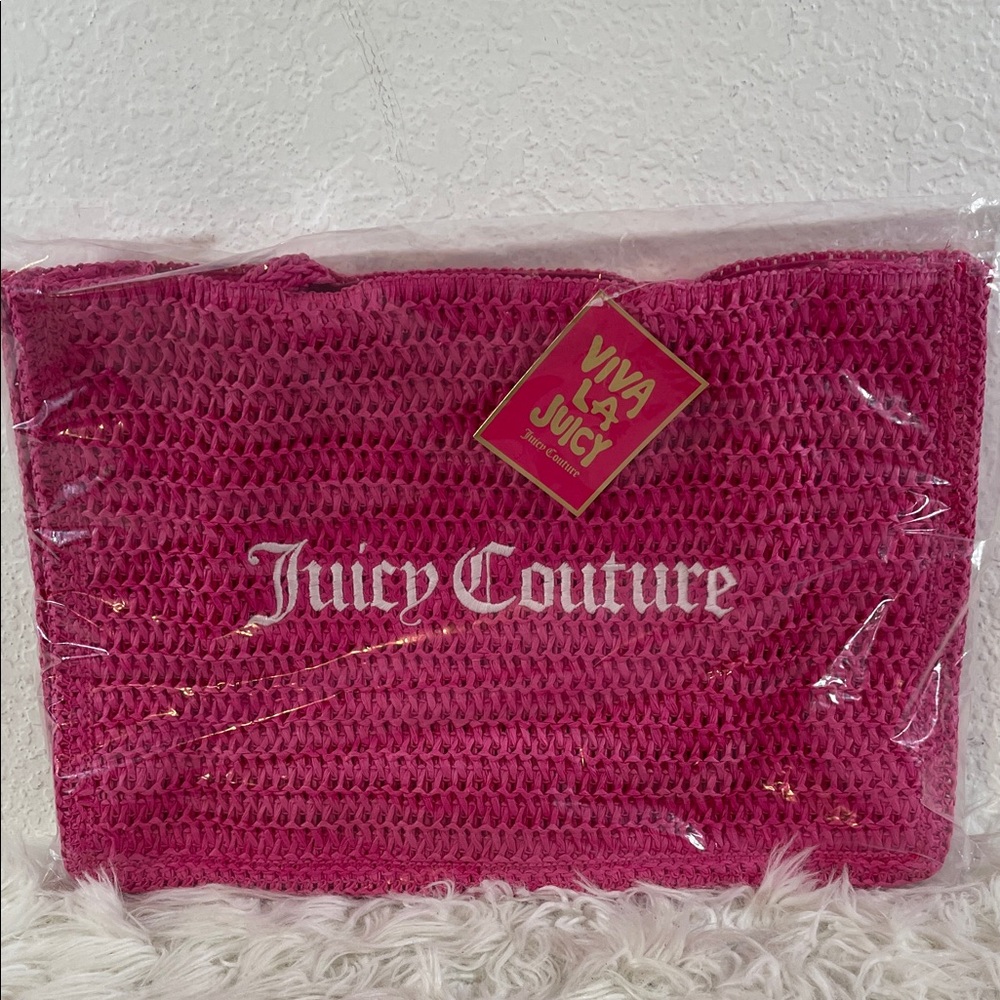 Juicy Couture Pink Weave Straw Tote Bag NWT NEW - Picture 2 of 6